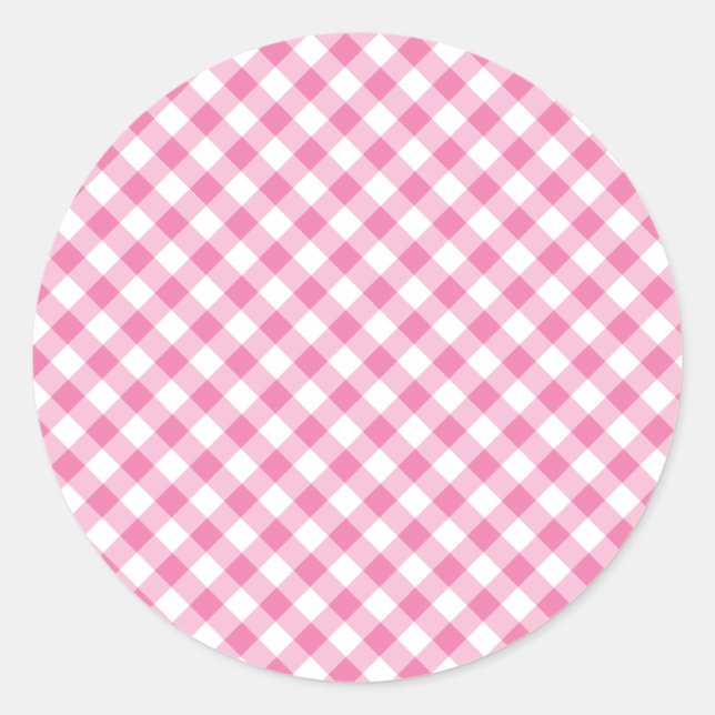 Retro Gingham Fuchsia Pink Classic Round Sticker (Front)
