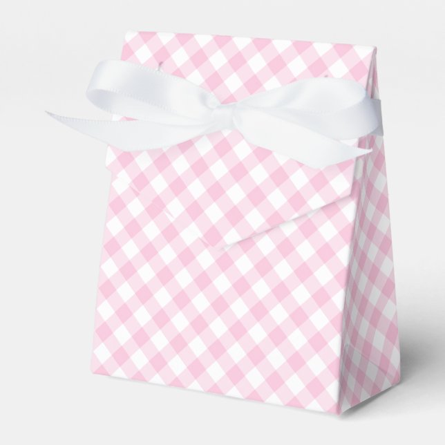 Retro Gingham Light Pink Favour Box (Front Side)