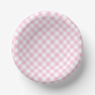 Retro Gingham Light Pink Paper Plate