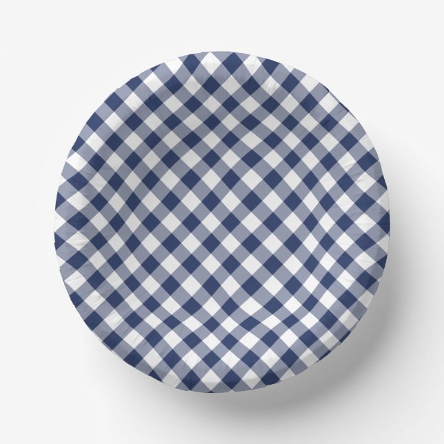 Retro Gingham Navy Blue  Paper Plate (Front)