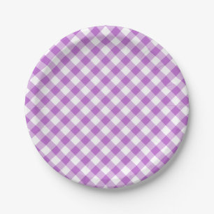 Retro Gingham Orchid Purple Paper Plate
