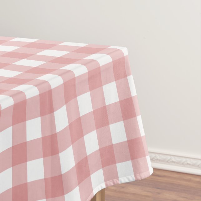 Retro Gingham Pattern Pink and White Stripes Tablecloth (In Situ)