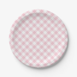 Retro Gingham Pink Paper Plate