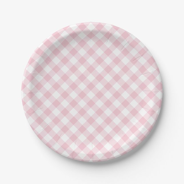 Retro Gingham Pink Paper Plate (Front)