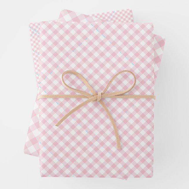 Retro Gingham Pink Wrapping Paper Sheet (In situ)