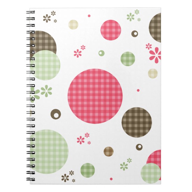 Retro Gingham Polka Dots and Daisies Notebook (Front)