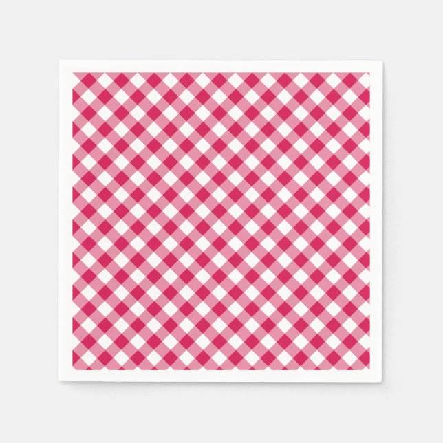Retro Gingham Raspberry Napkin (Front)