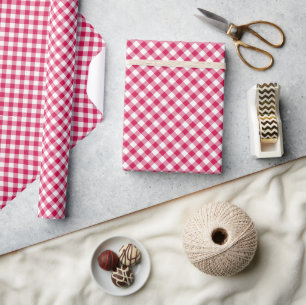 Retro Gingham Raspberry Wrapping Paper