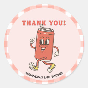 Retro Gingham Red She Is Ready To Pop Thank you Classic Round Sticker