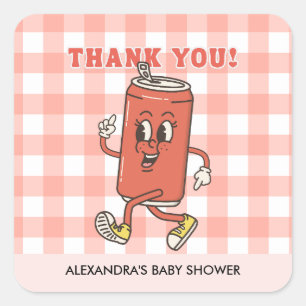 Retro Gingham She Is Ready To Pop Thank You Square Sticker
