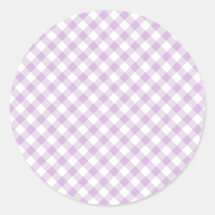 Retro Gingham Soft Lilac Classic Round Sticker
