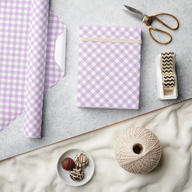Retro Gingham Soft Lilac Wrapping Paper (Crafts)