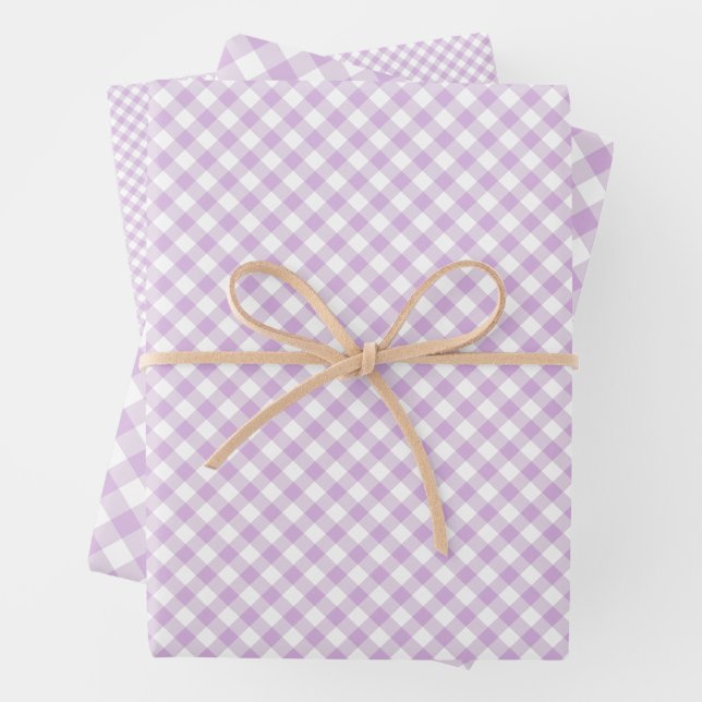 Retro Gingham Soft Lilac Wrapping Paper Sheet (In situ)