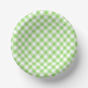 Retro Gingham Spring Green Paper Plate