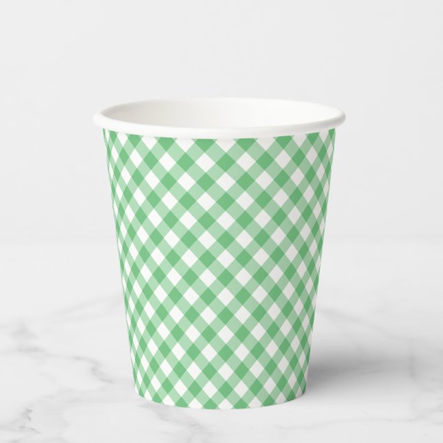 Retro Gingham Summer Green Paper Cups (Front)