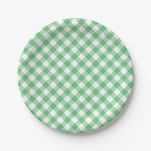 Retro Gingham Summer Green Paper Plate