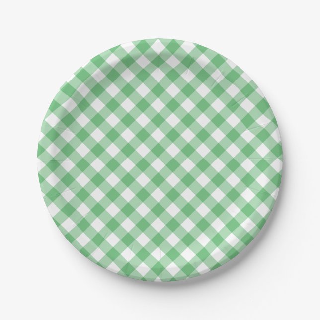 Retro Gingham Summer Green Paper Plate (Front)