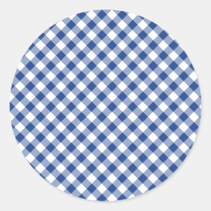 Retro Gingham True Blue Classic Round Sticker