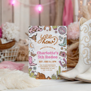 Retro Girl 5th Rodeo Birthday Invitation