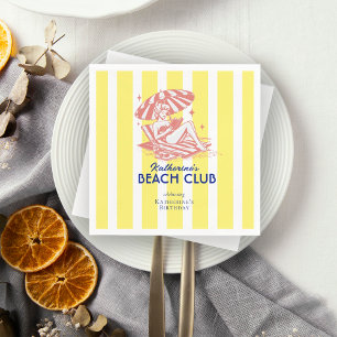 Retro Girl Beach Club Yellow Stripes Birthday  Napkin