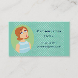 Retro Girl Blue Business Card