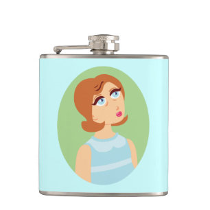 Retro Girl Blue Hip Flask