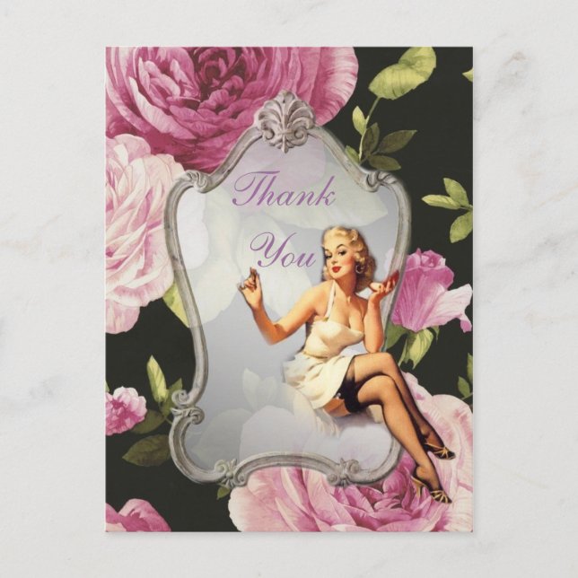 retro  girl Bridal Shower Tea Party thank you Postcard (Front)