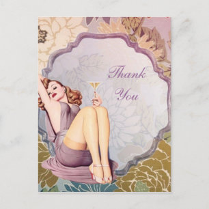 retro girl Bridal Shower Tea Party thank you Postcard