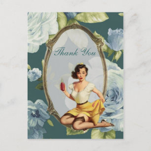 retro girl Bridal Shower Tea Party thank you Postcard