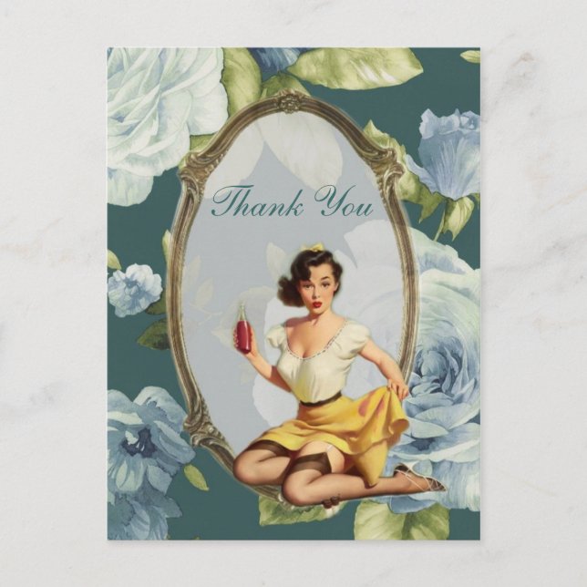 retro girl Bridal Shower Tea Party thank you Postcard (Front)