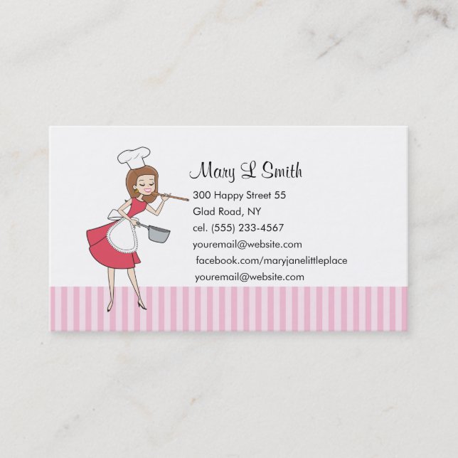 Retro Girl Chef Personal Calling Card - Customised (Front)