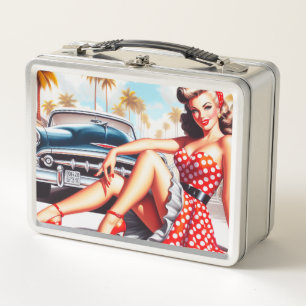 Retro Girl Classic Pin Up Metal Lunch Box