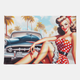 Retro Girl Classic Pin Up Tea Towel