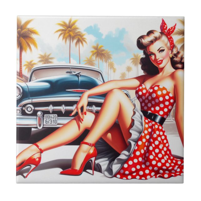 Retro Girl Classic Pin Up Tile (Front)