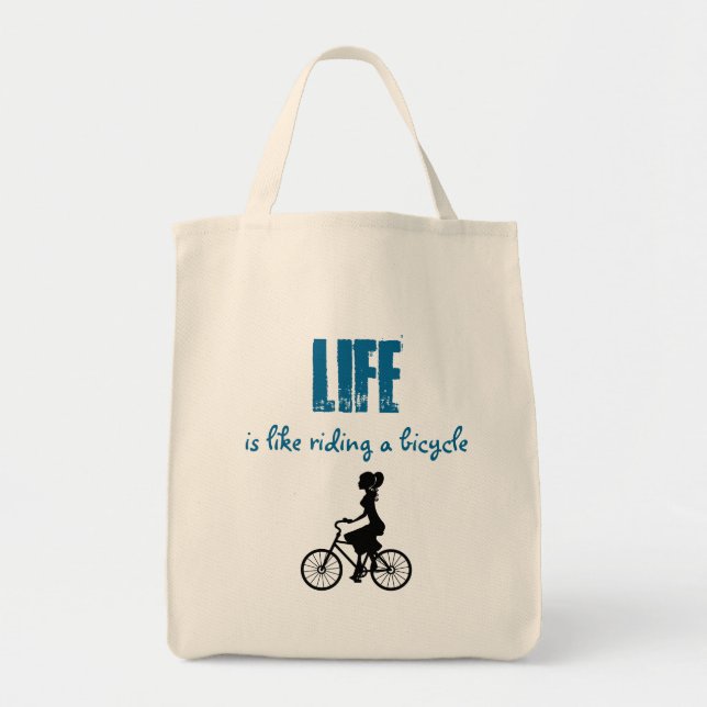 Retro Girl Cyclist - Life Is Like Riding A Bicycle Tote Bag (Front)