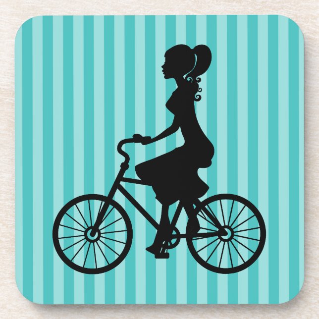 Retro Girl Cyclist Silhouette Coaster (Front)
