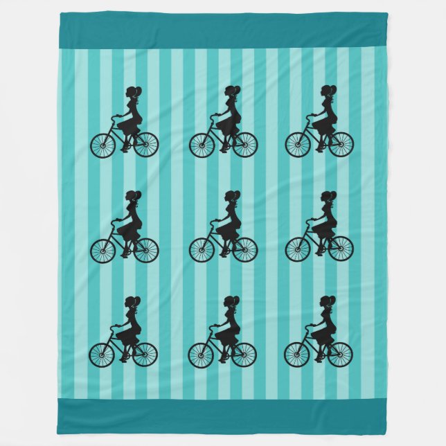 Retro Girl Cyclist Silhouette Fleece Blanket (Front)