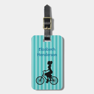 Retro Girl Cyclist Silhouette Luggage Tag