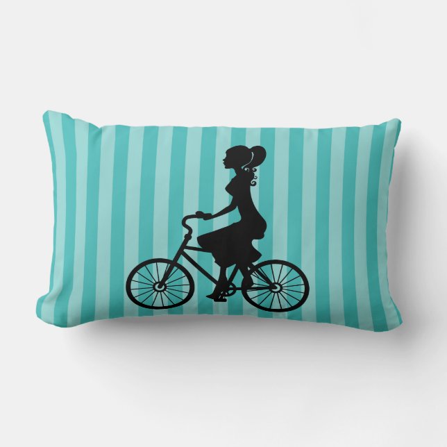 Retro Girl Cyclist Silhouette Lumbar Cushion (Front)