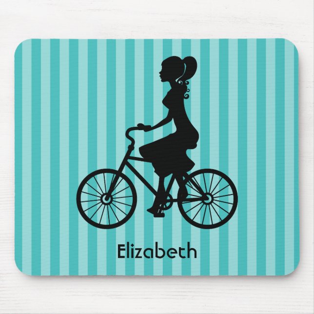 Retro Girl Cyclist Silhouette Mouse Mat (Front)