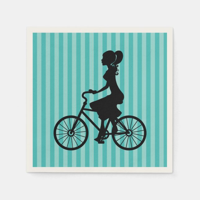 Retro Girl Cyclist Silhouette Napkin (Front)
