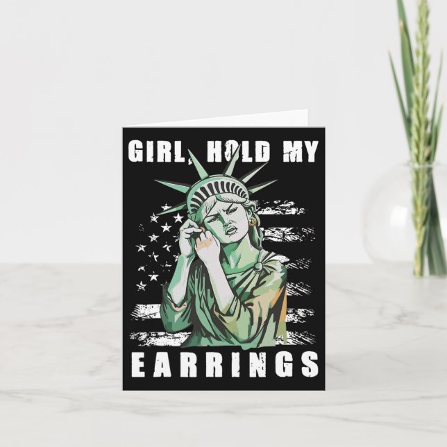 Retro Girl Hold My Earrings Anti-trump Political F Card (Front)