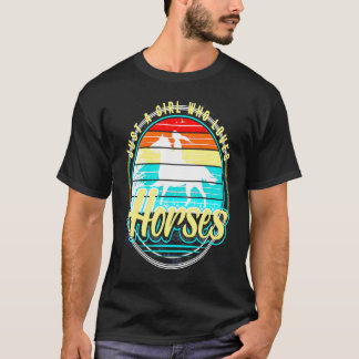 Retro Girl Loves Horses Horseback Riding Rainbow F T-Shirt