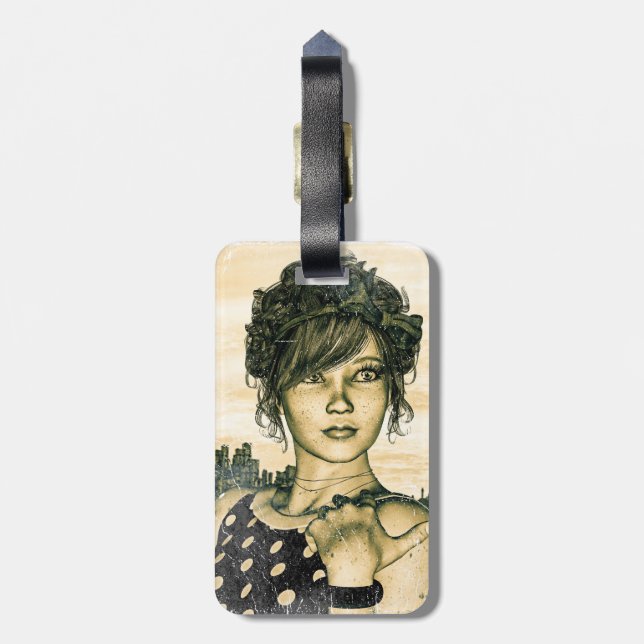 Retro Girl Luggage Tag (Back Vertical)