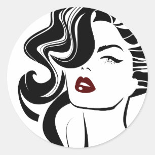 Retro girl red lips classic round sticker