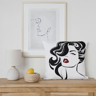 Retro girl red lips cushion
