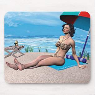 Retro Girl under the Sun Mouse Mat