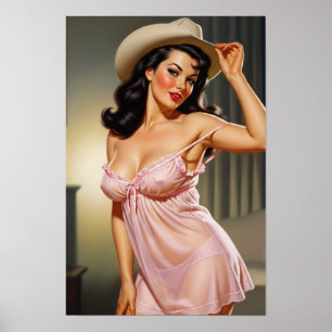 Retro Girl with Cowboy Hat  Poster