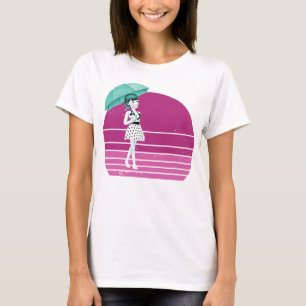 Retro Girl with Umbrella and vintage sunset T-Shirt