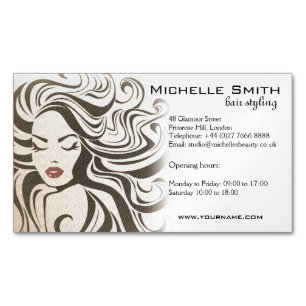 Retro girl with wavy hair Hairstyling branding Magnetic Business Card